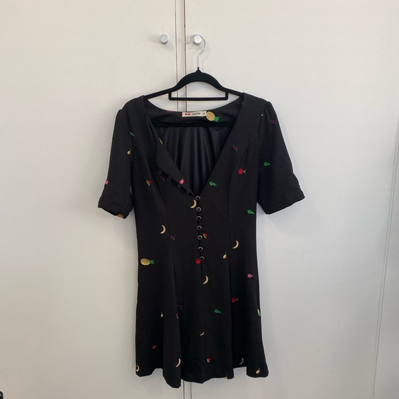 Abow Black Dress with Fruit Embroidery 🍉 🍎 🍌 Size 10 - Picture 12 of 16